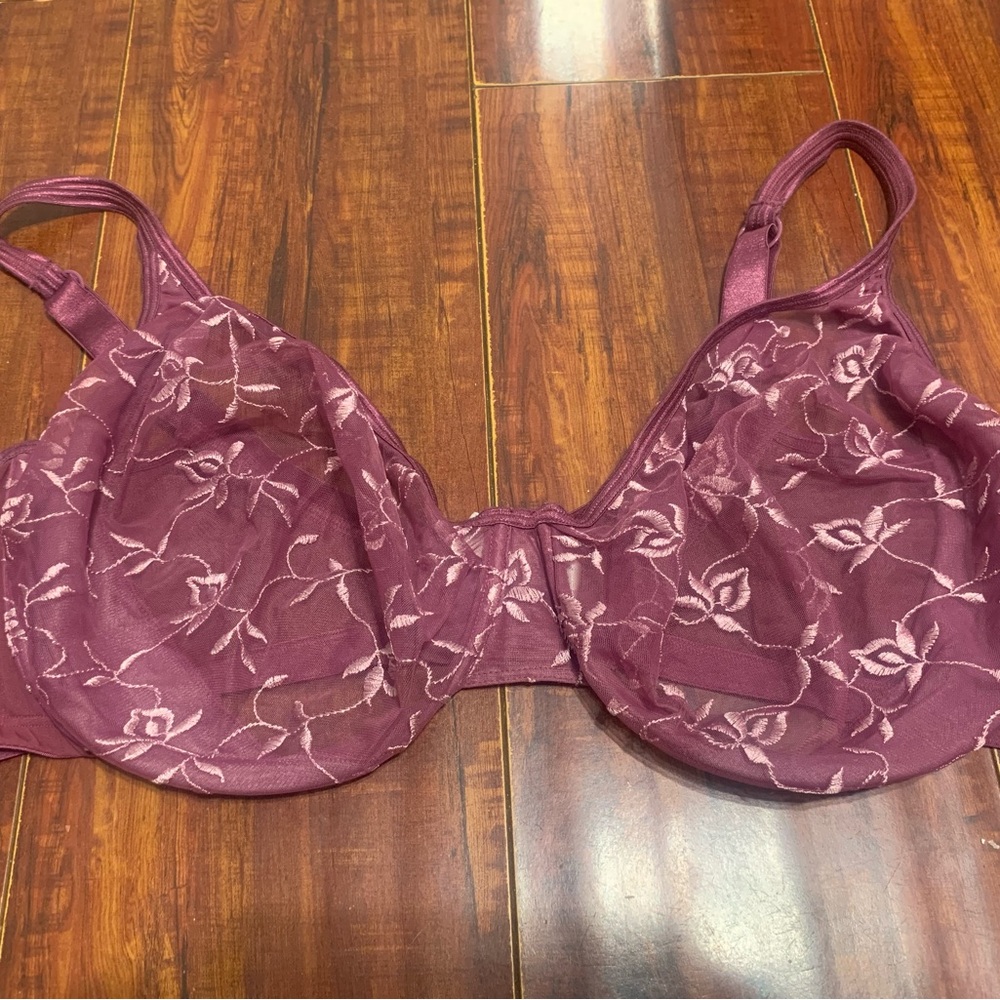 Cacique Embroidered Maroon purple Full- Coverage Under Wire Bra 44DD